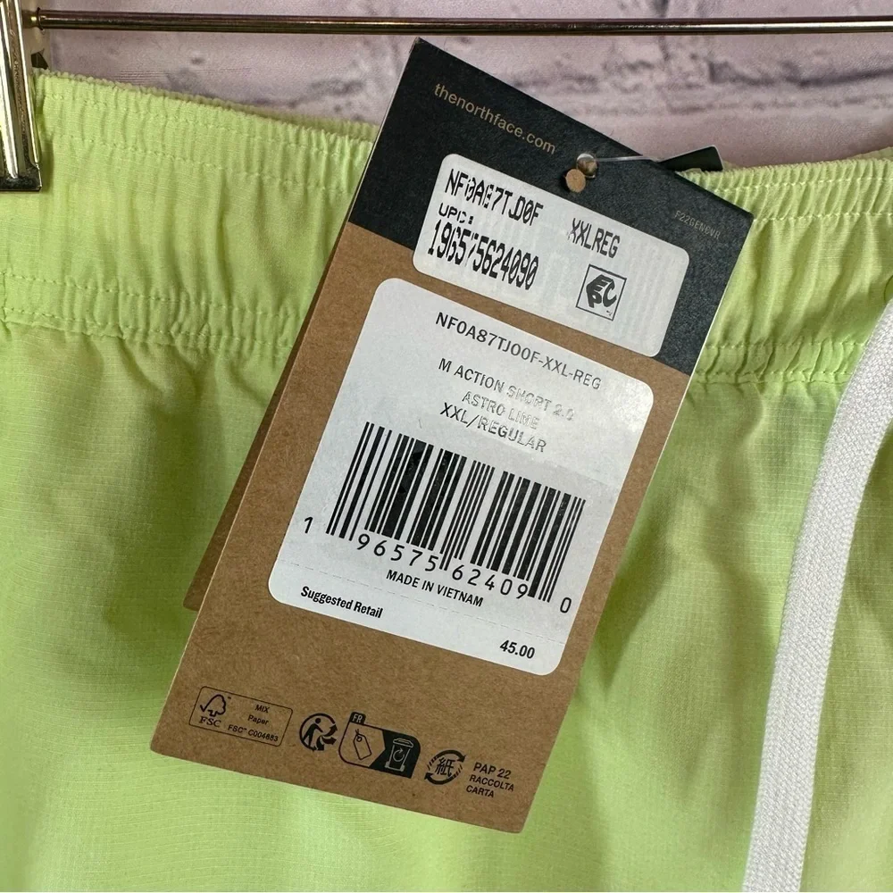 NWT The North Face action short 2.0 astro lime Shorts sz XXL outdoor sportswear